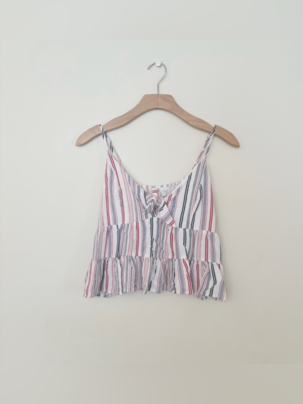 Jun & Ivy Striped Ruffle Tie-Front Cami Tank Top Womens Sz Medium White Red Blue
